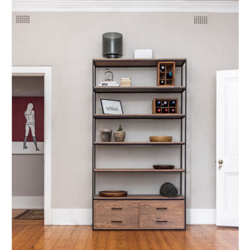 Wall Standing Bookshelf With 4 Drawers